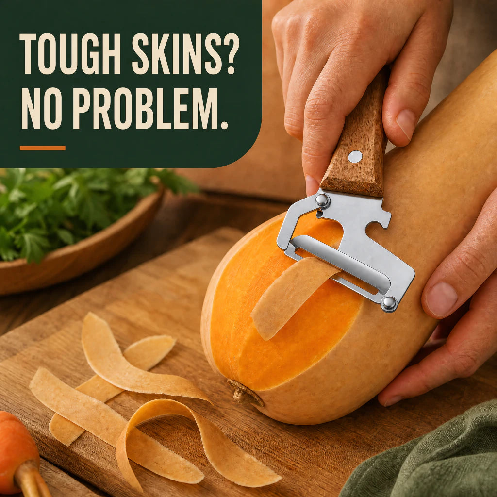 Buballoon smooth peeler used on thick butternut squash skin