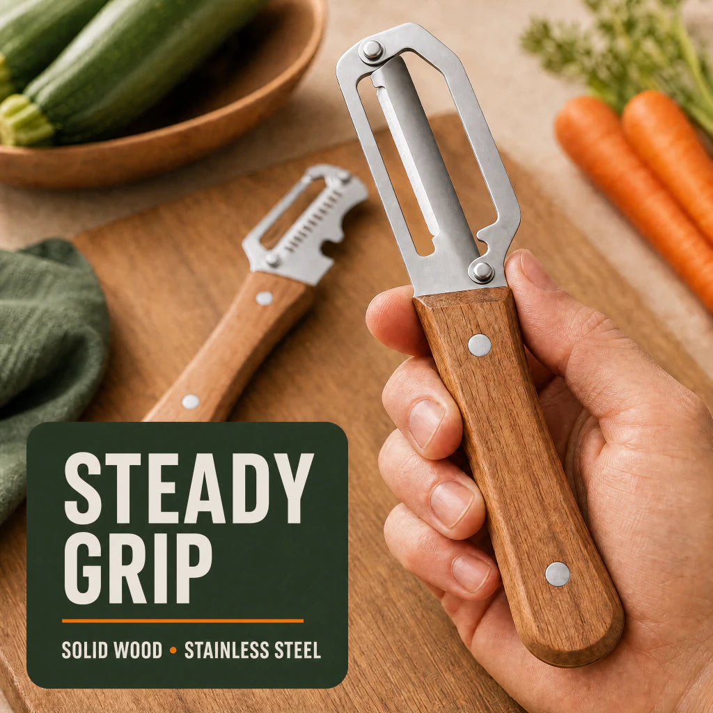 Solid-wood handle and stainless-steel Buballoon peeler