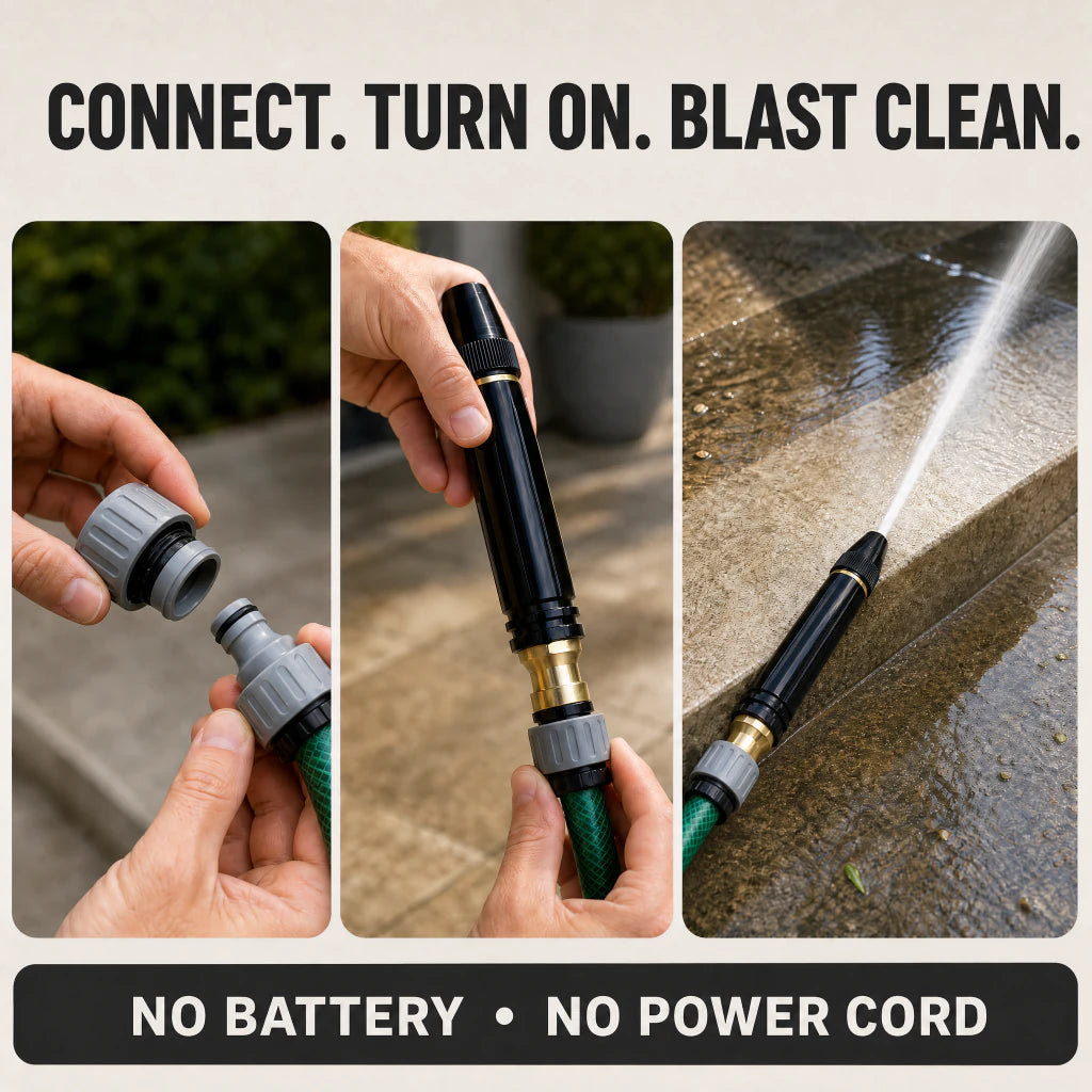 HydroJet connects directly to a garden hose