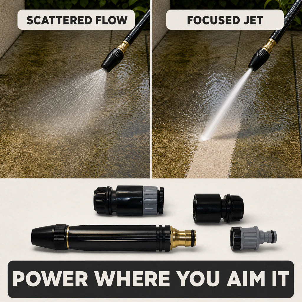 HydroJet focused jet compared with scattered hose flow