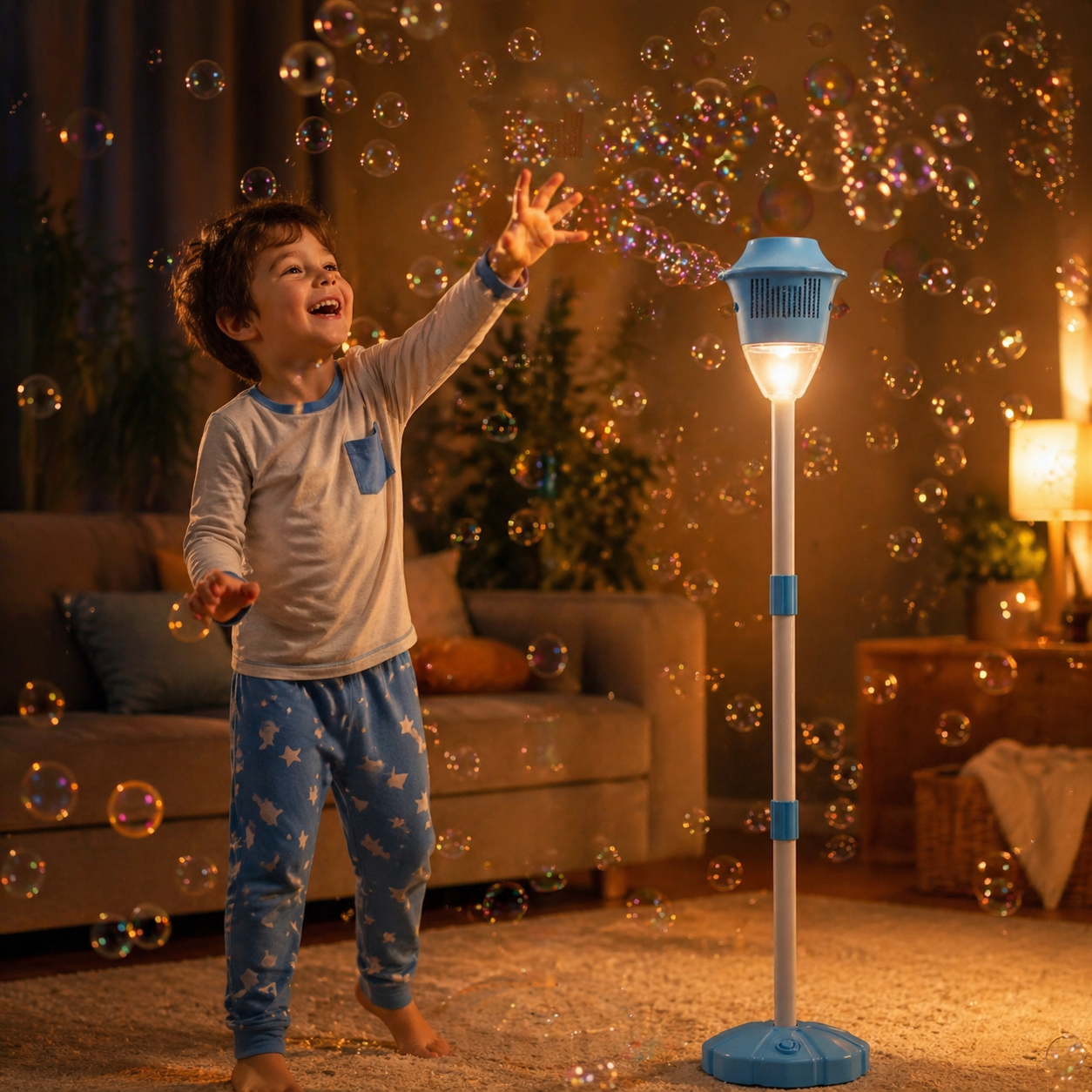 Enfant jouant avec Buballoon dans une pièce lumineuse